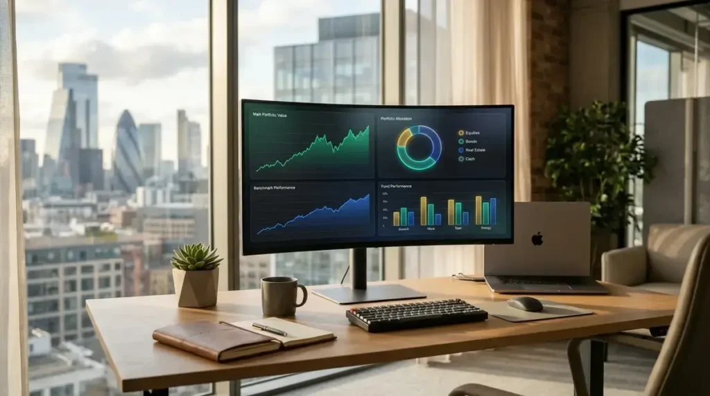 FundFireInsight.com investment dashboard displaying fund performance charts, portfolio allocation graphs, and market research analytics for smarter investing decisions