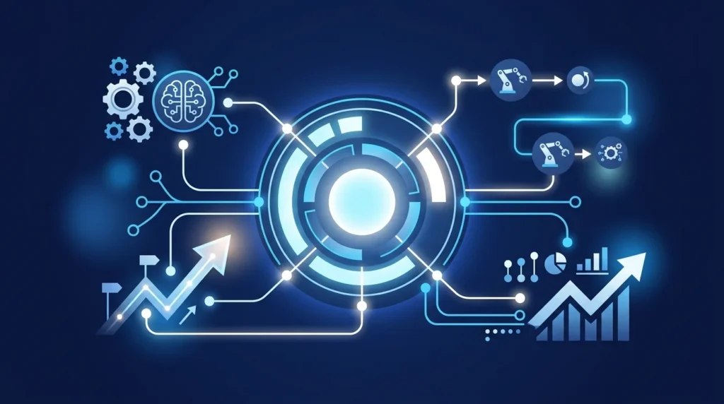 Droven.io AI automation platform dashboard showing workflow bots, career roadmap, and RPA tools connected on a single interface